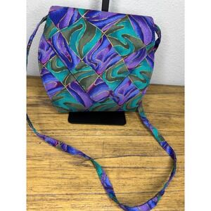 Vintage 80s/90s Abstract‎ Print Purple, Teal, Green, Gold Crossbody Bag Purse